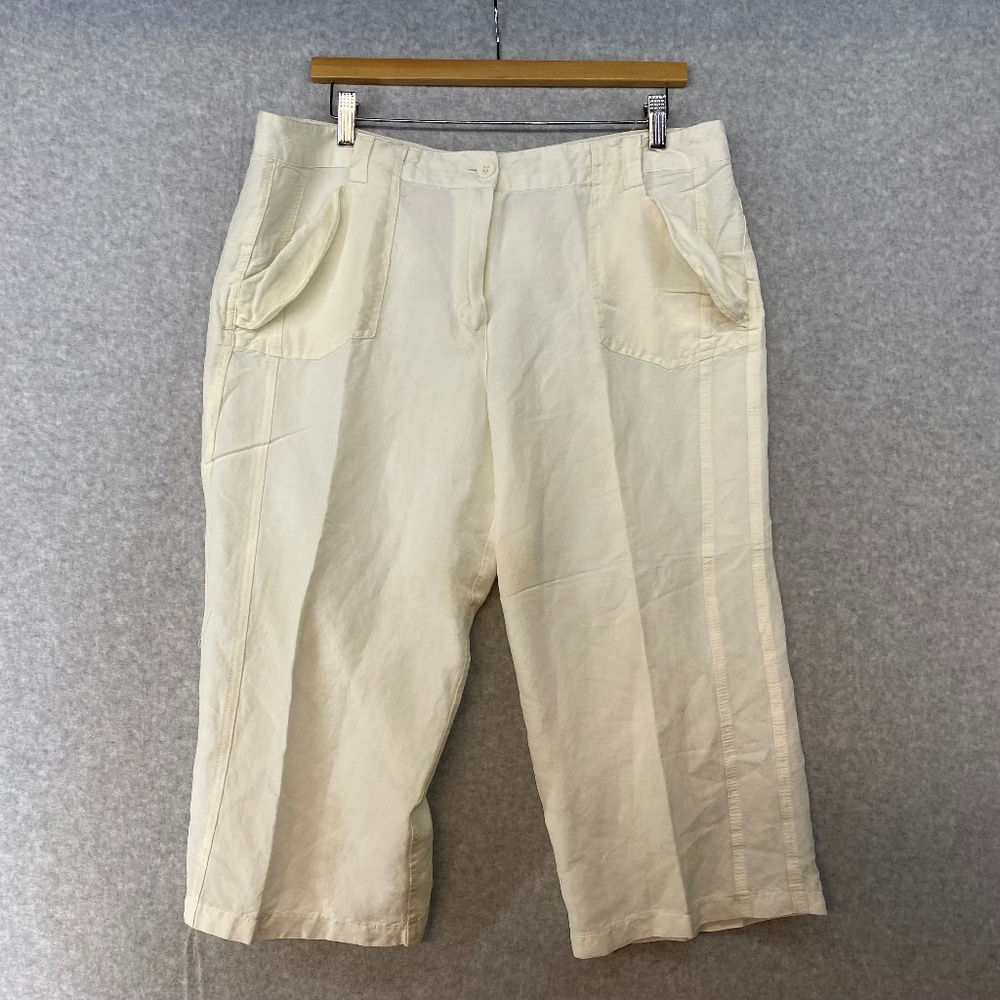 Sandro Creamy White Linen Rayon Blend Crop Pants Size 14 Straight Leg Pockets